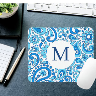 Perfectly Paisley Blue Monogram Mouse Pad