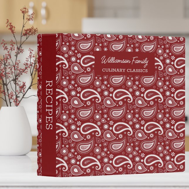Perfectly Paisley Red and White Monogram Recipe  3 Ring Binder (Creator Uploaded)