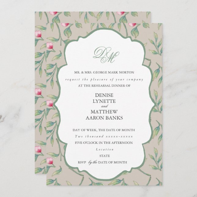 Perfectly Pale and Basil Green Rehearsal Dinner Invitation (Front/Back)
