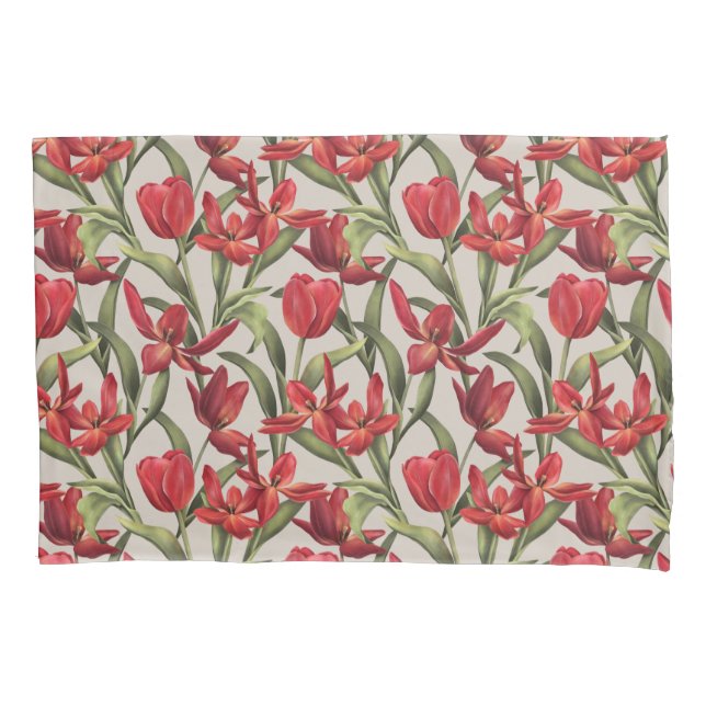 Perfectly Pale background with Red Tulips Pillow Case (Front)