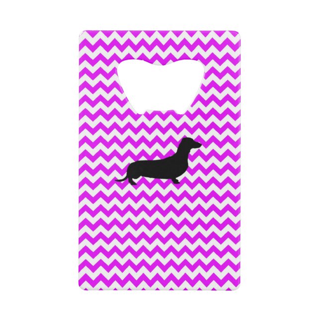 Perfectly Pink Chevron With Dachshund Credit Card Bottle Opener (Front)