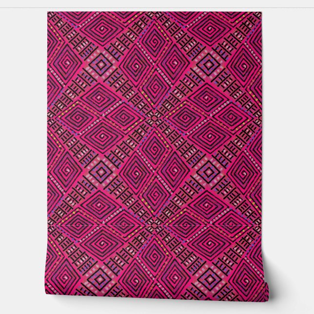 Perfectly Pink Mud Cloth Inspired Beautiful Wallpaper (Unrolling)
