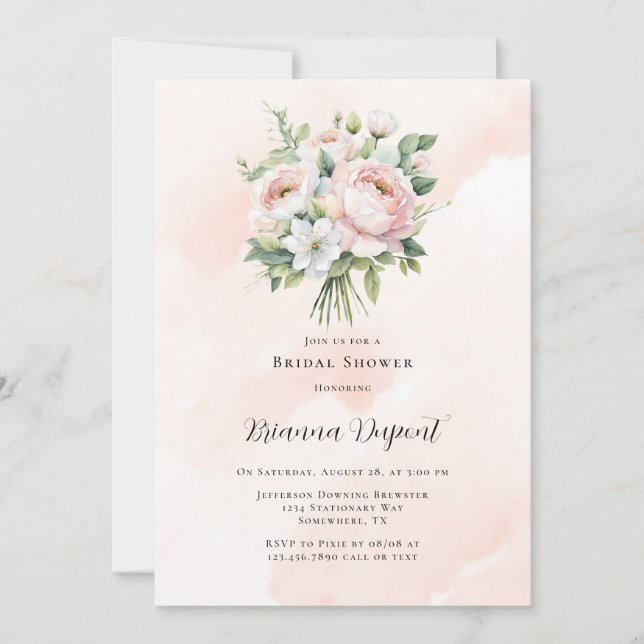 Perfectly Pink Paint Peony Bridal Shower Invitation (Front)