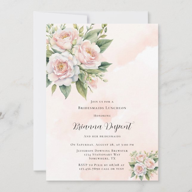 Perfectly Pink Paint Peony Bridesmaids Luncheon Invitation (Front)