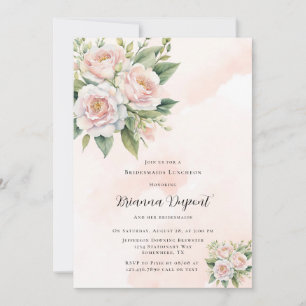Perfectly Pink Paint Peony Bridesmaids Luncheon Invitation