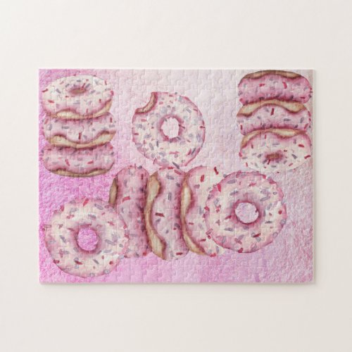 Perfectly Pink Party Iced Sprinkle Donuts HARD Jigsaw Puzzle