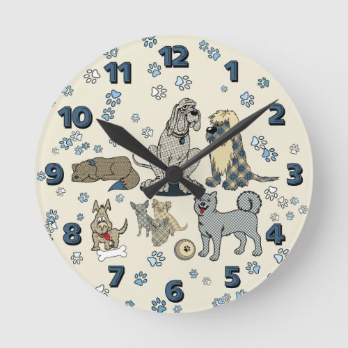 Perfectly Plaid Pups Round Clock