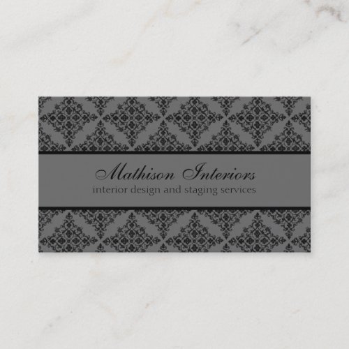 Perfectly Polished Damask Business Card, Gray