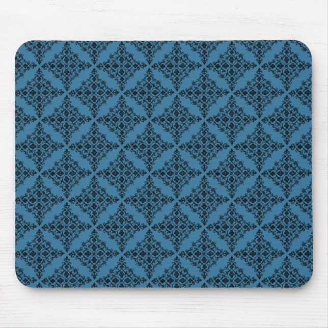 Perfectly Polished Damask Mousepad, Blue Mouse Pad (Front)
