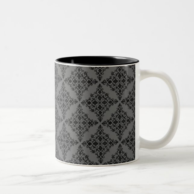 Perfectly Polished Damask Mug, Gray Two-Tone Coffee Mug (Right)