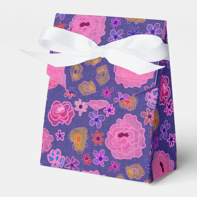 Perfectly Pretty Pink and Periwinkle Flowers Favor Boxes (Front Side)