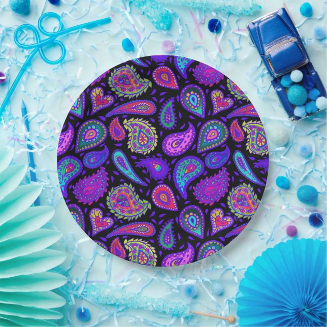 Perfectly Pretty Purple Paisley  Paper Plates (Party)