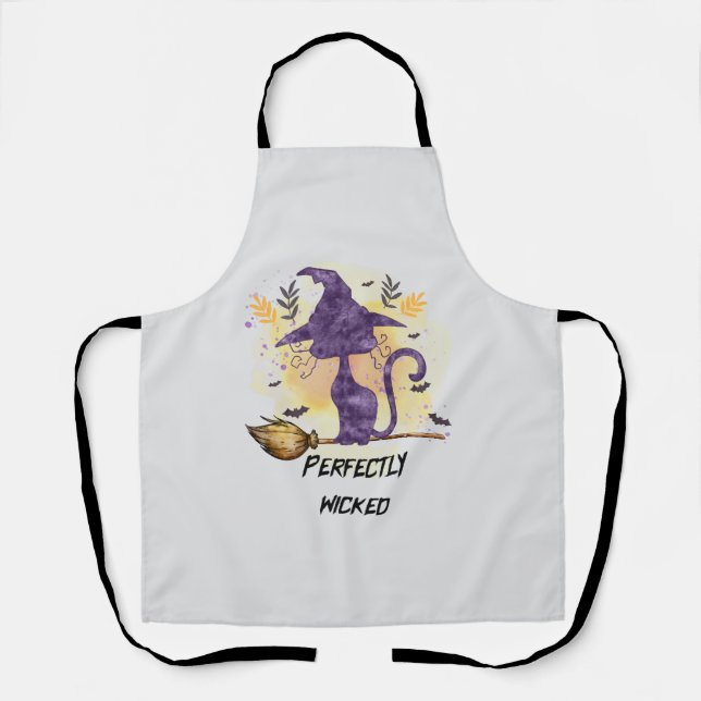 Perfectly Wicked – Purple Witch Cat Silhouette Apron (Front)
