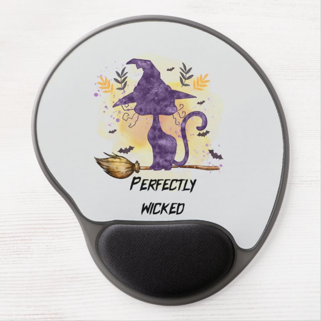 Perfectly Wicked – Purple Witch Cat Silhouette Gel Mouse Pad (Front)
