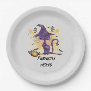 Perfectly Wicked – Purple Witch Cat Silhouette Paper Plates