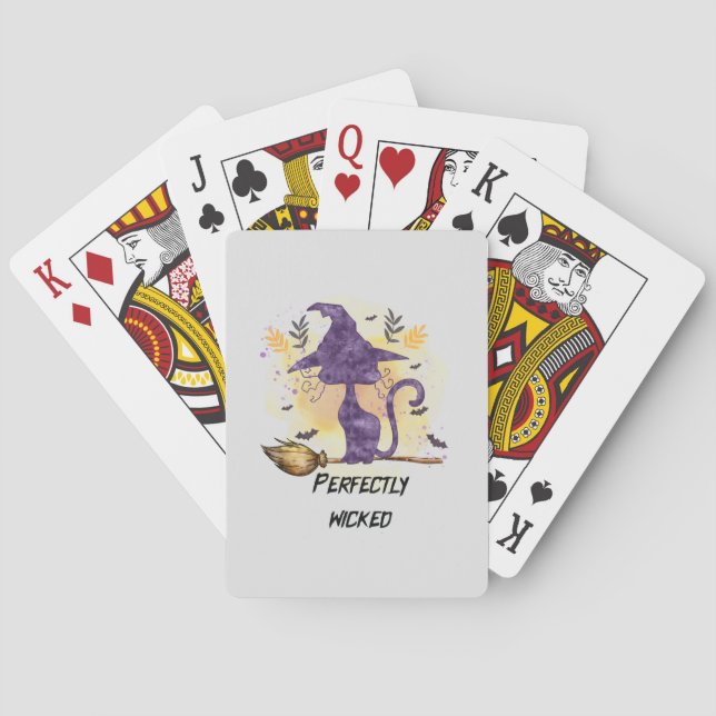 Perfectly Wicked – Purple Witch Cat Silhouette Poker Cards (Back)