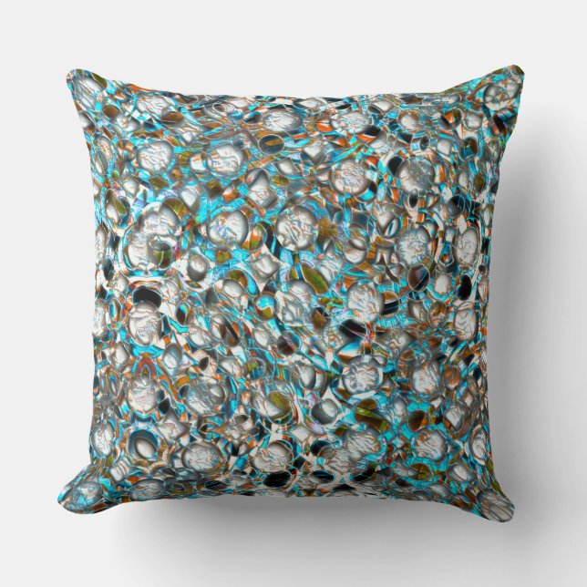 Perforated bluish piece over whitish texture throw pillow