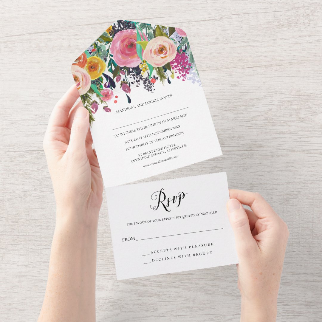 Perforated removable RSVP Wedding All in 1 Invite | Zazzle