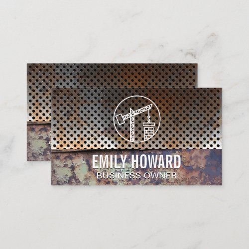 Perforated Rusted Metal  Construction Crane Business Card