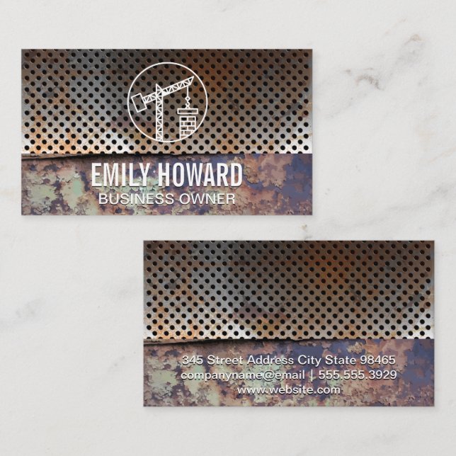 Perforated Rusted Metal | Construction Crane Business Card (Front/Back)