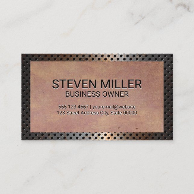 Perforated Rustic Metal Border | Old Texture Business Card (Front)