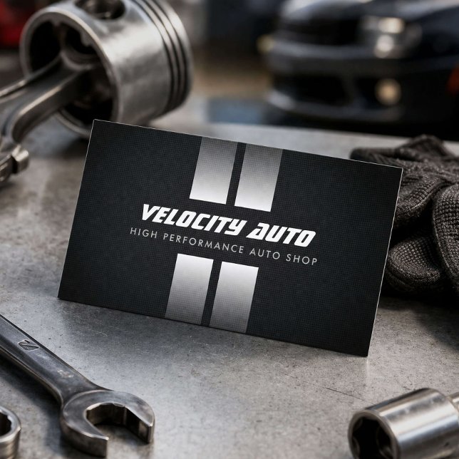 Performance Auto Shop Racing Stripes Black Business Card (Creator Uploaded)
