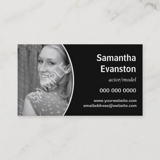 Customizable Performers Headshot Curved Black Business Card Templates