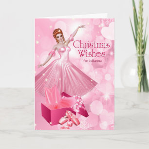 Performing Arts Ballerina Pink Christmas with Name Holiday Card