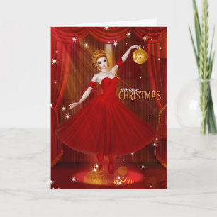 Performing Arts Ballerina Seasonal in Red Holiday Card