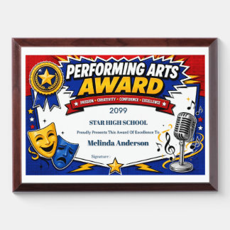 Performing Arts editable certificate pop art Award Plaque