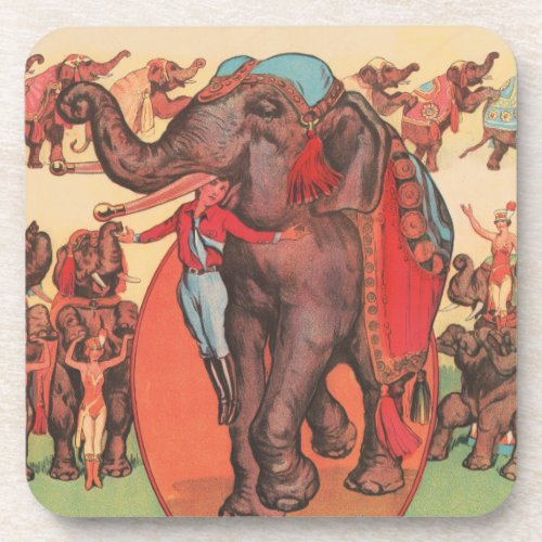 Performing Elephants With Women And Trainer Beverage Coaster