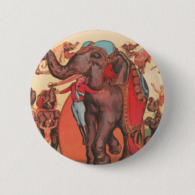 Performing Elephants With Women And Trainer. Button (Front)