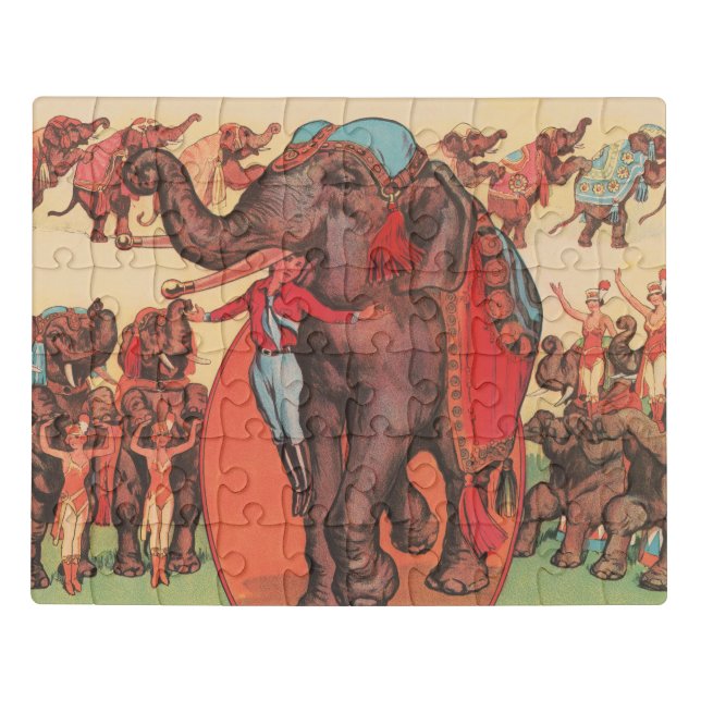Performing Elephants With Women And Trainer. Jigsaw Puzzle (Puzzle Horizontal)
