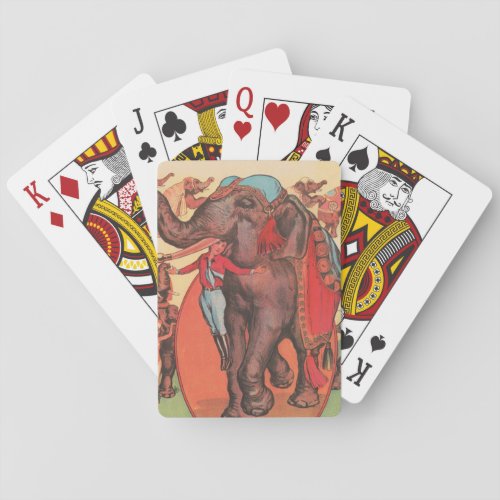 Performing Elephants With Women And Trainer Playing Cards