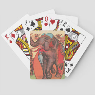 Performing Elephants With Women And Trainer. Poker Cards