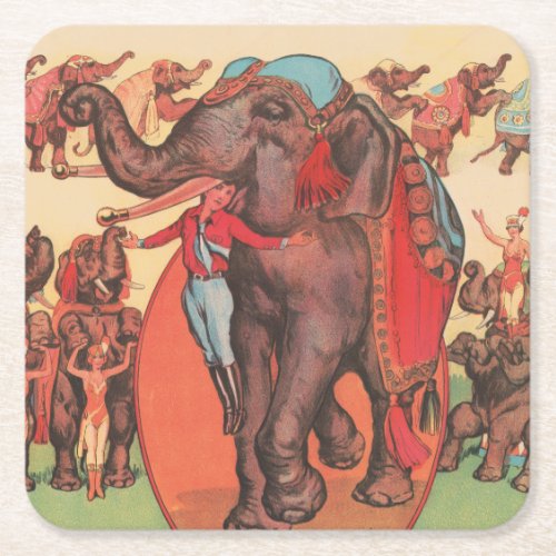 Performing Elephants With Women And Trainer Square Paper Coaster