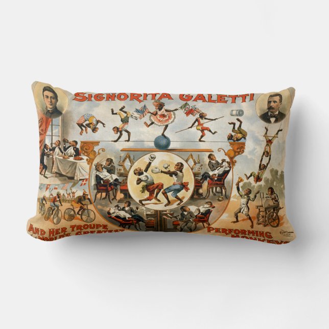 Performing Monkeys Signorita Galetti  Circus Lumbar Pillow (Front)