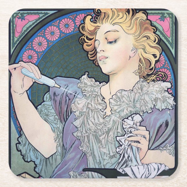 Perfume, Alphonse Mucha Square Paper Coaster (Front)