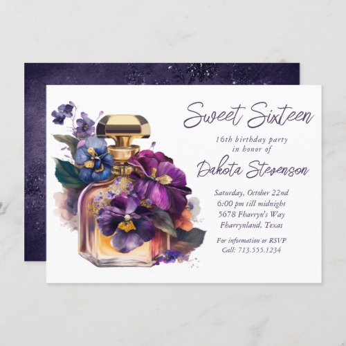 Perfume and Morning Glory Flowers  Sweet 16 Party Invitation