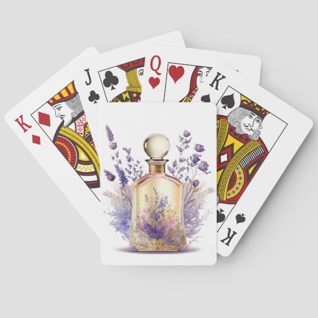 Perfume Bottle and Gorgeous Lavender Flower Spray Poker Cards (Back)