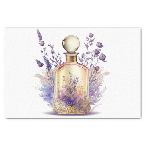 Perfume Bottle and Gorgeous Lavender Flower Spray  Tissue Paper