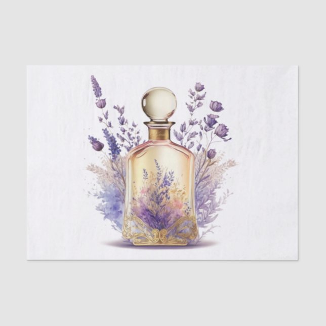 Perfume Bottle and Gorgeous Lavender Flower Spray  Tissue Paper (Front)