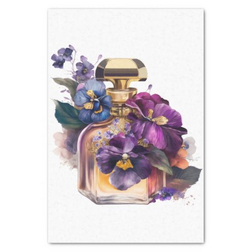 Perfume Bottle and Purple Morning Glory Flowers Tissue Paper