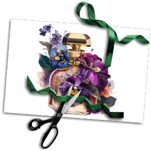 Perfume Bottle and Purple Morning Glory Flowers Tissue Paper