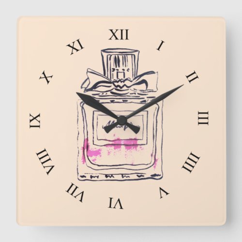 Perfume bottle fashion illustration pop art square wall clock