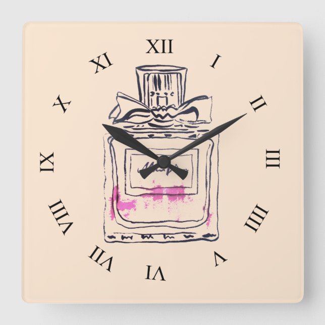 Perfume bottle fashion illustration pop art square wall clock (Front)