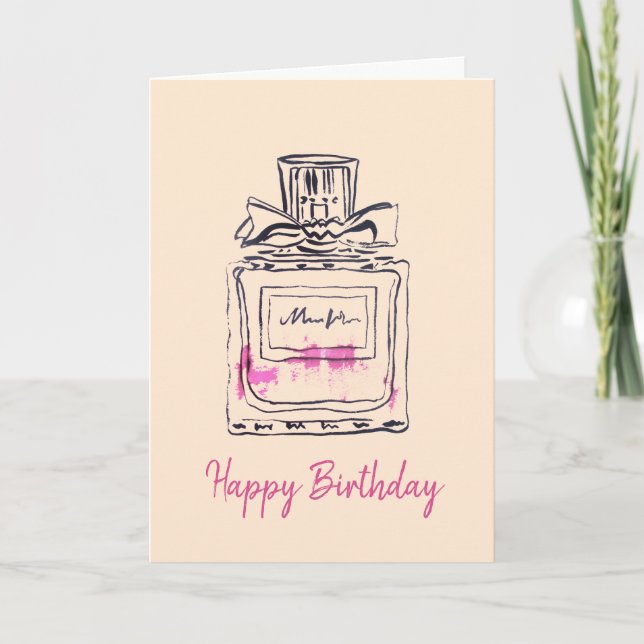 Perfume bottle fashion watercolour birthday card (Front)