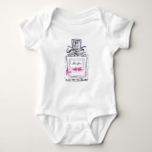 Perfume bottle fashion watercolour illustration baby bodysuit (Front)
