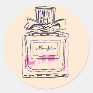 Perfume bottle fashion watercolour illustration classic round sticker