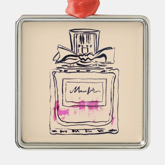 Perfume bottle fashion watercolour illustration metal ornament (Front)